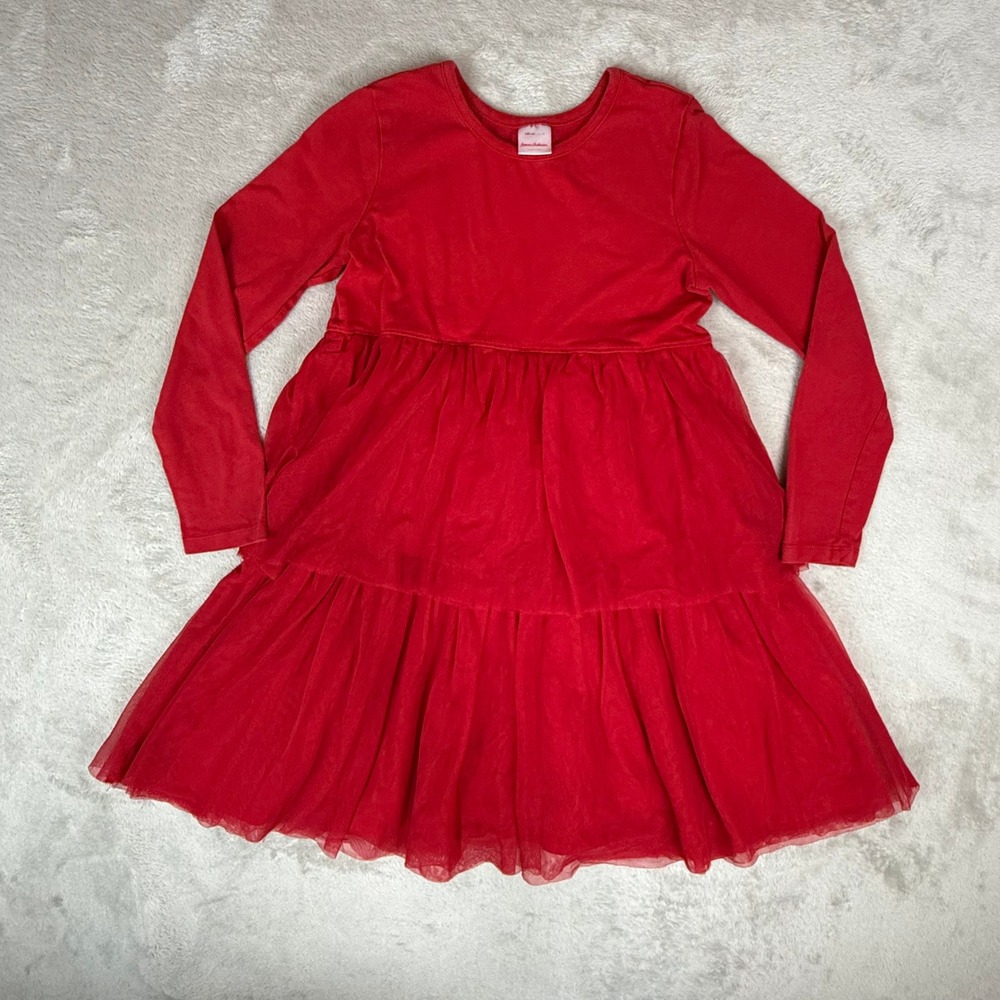 Hanna Andersson Tulle Tiered Dress Girls 10 Red Long Sleeve Holiday